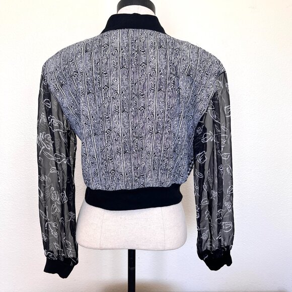 80's Judy Knapp Zip Front Blouse - Crop Jacket - Size Medium - Black & White - Picture 5 of 9
